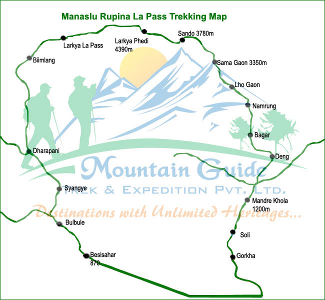Manaslu Rupina La Pass Circuit Trekking map